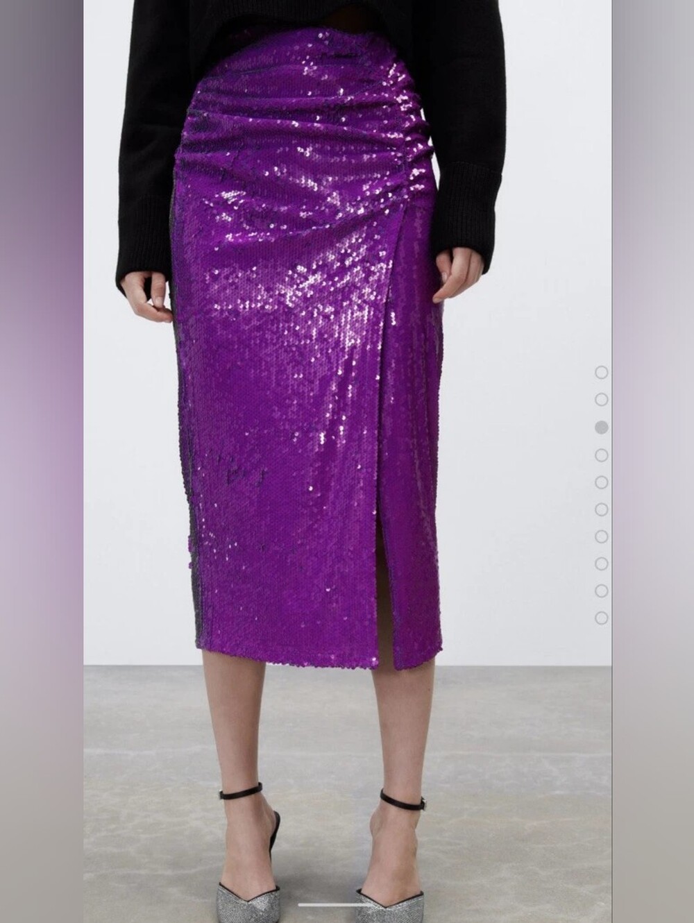 ZARA High Waist Purple Slitted Sequin Shiny Midi Skirt - Small Limited Edition